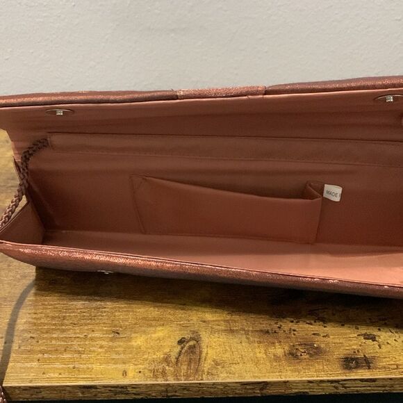 Metallic Bronze Fabric Evening Bag With Strap And Rhinestone Buckle On The Front - Picture 3 of 4